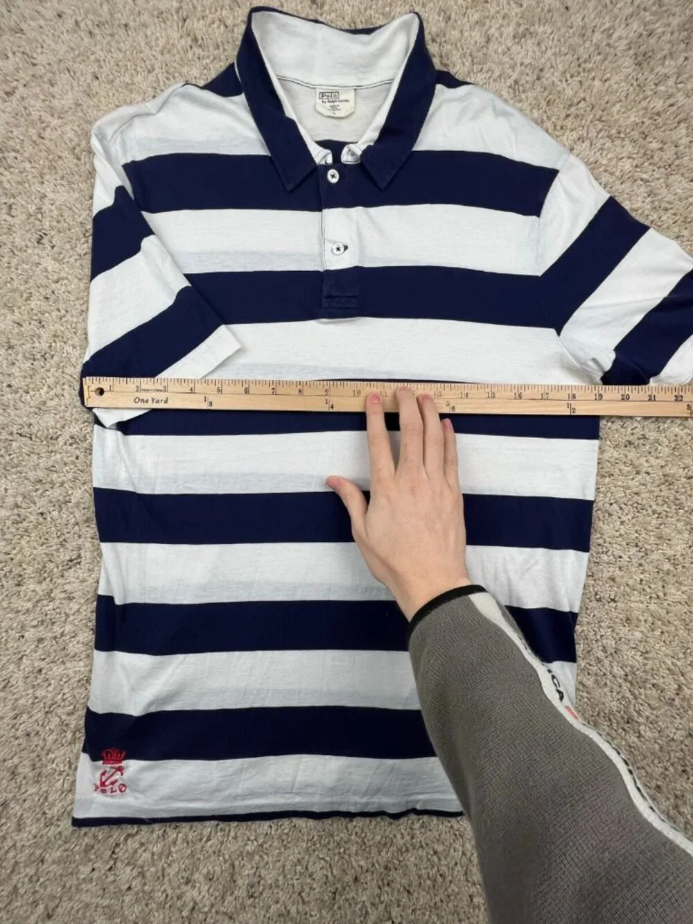 Polo Ralph Lauren Polo Shirt THIN LIGHTWEIGHT LONG White Blue Striped Medium